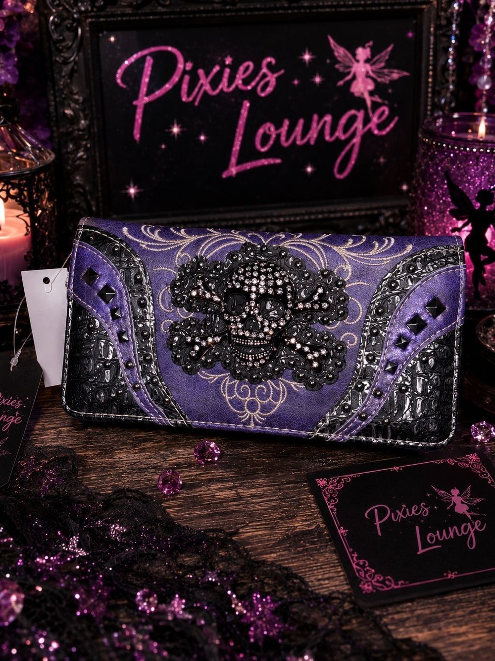 Purple 3D Rhinestone Skull Wallet